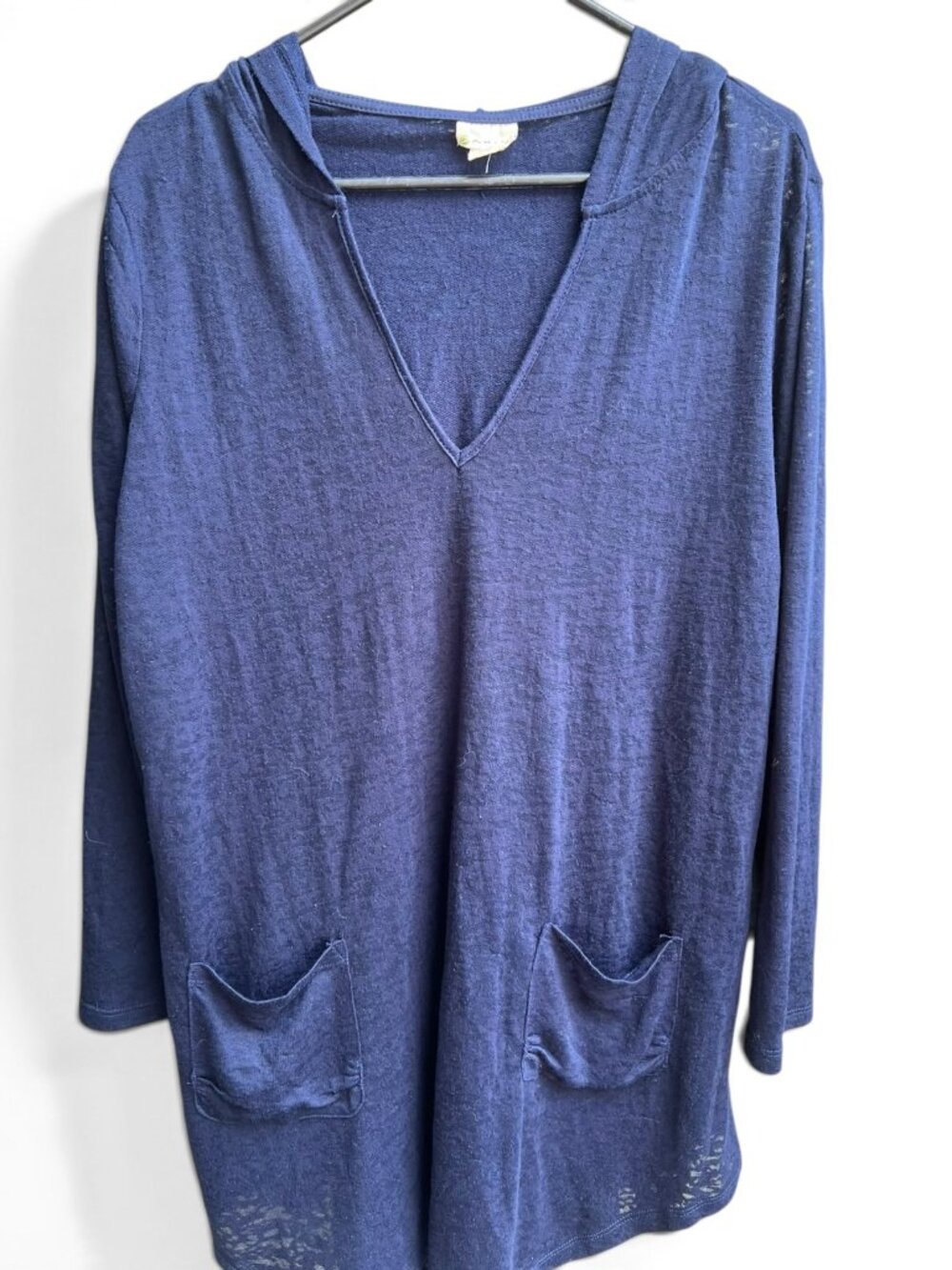 akini Blue V-Neck Long Sleeve Lightweight Hoodie Tunics Top Size 1X
